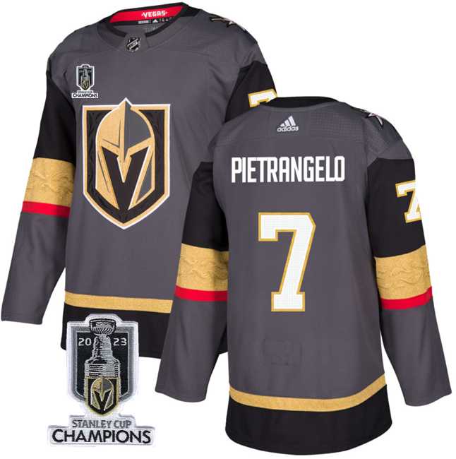 Mens Vegas Golden Knights #7 Alex Pietrangelo Gray 2023 Stanley Cup Champions Stitched Jersey